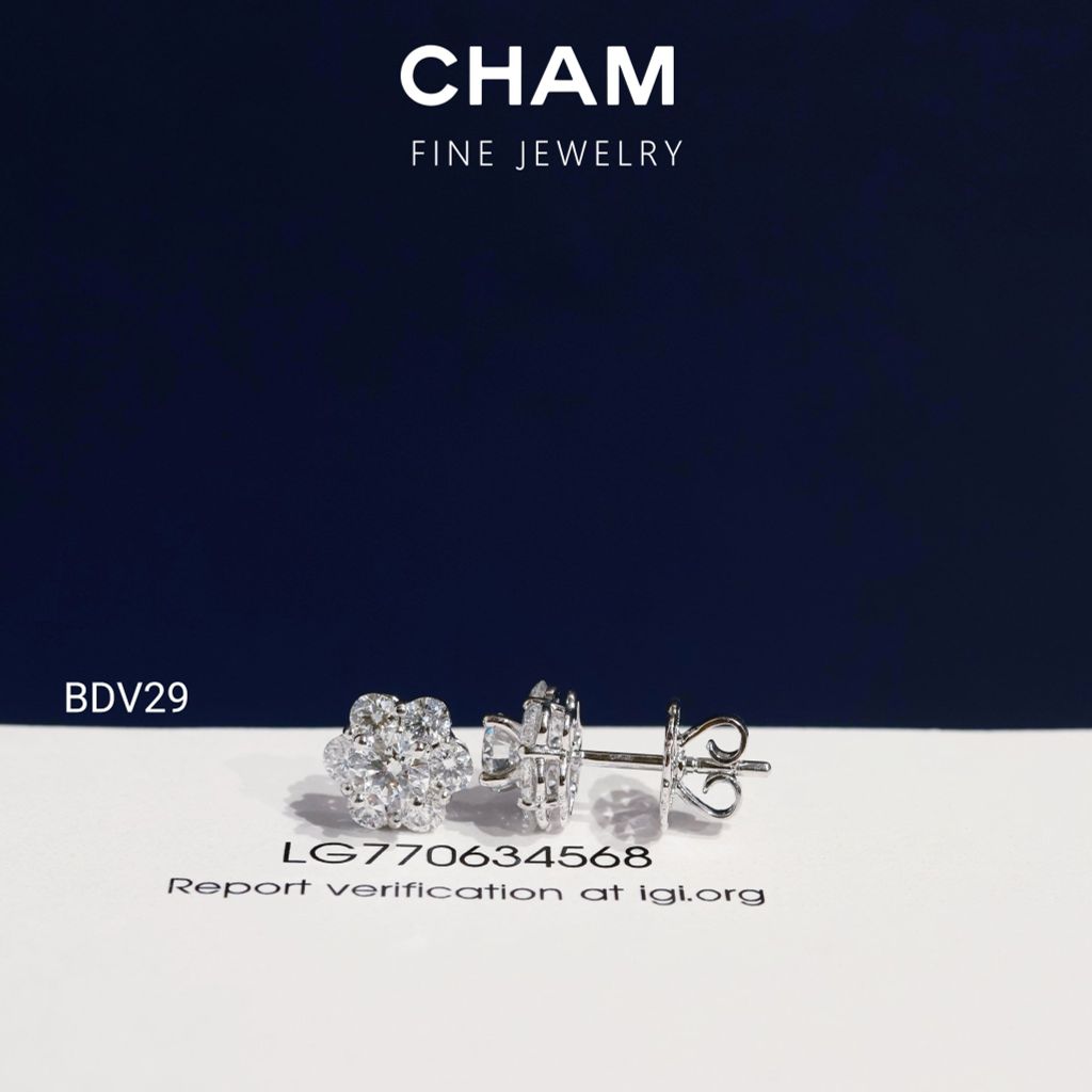 Hoa Tai BDV29 Vàng 10k Chủ 4.5mm Kim Cương Lab Grown Diamond