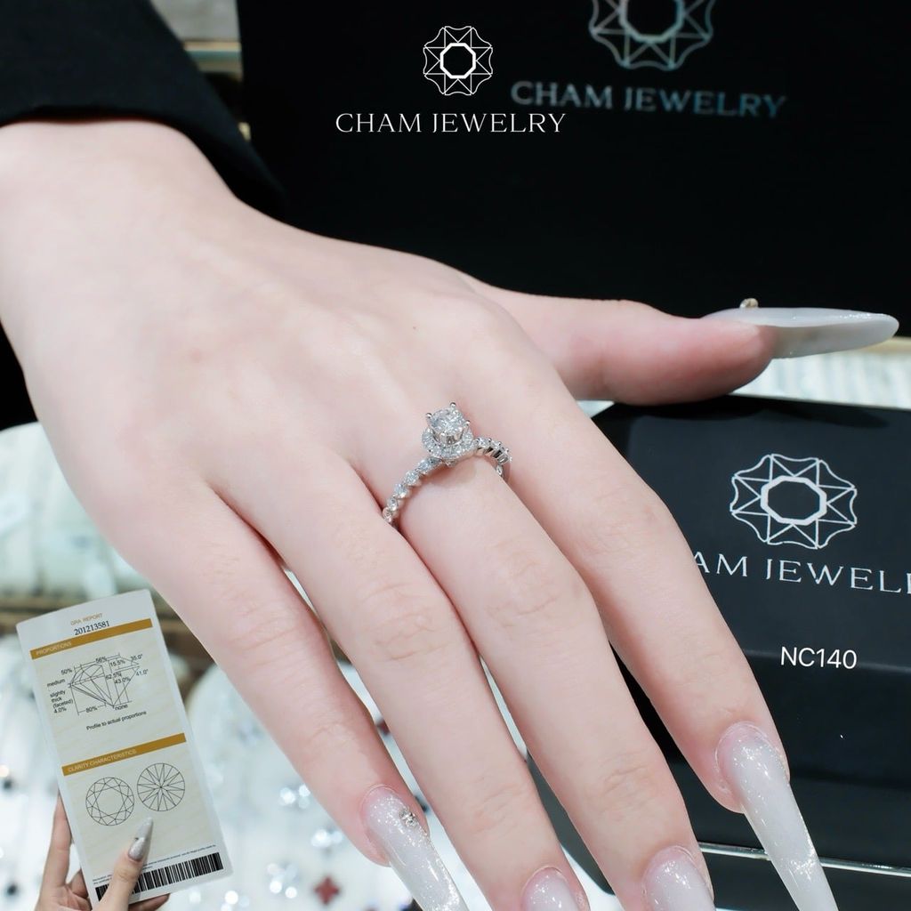 Nhẫn NC140 CHAM JEWELRY, Full Đá Moissanite Chủ 4.5mm (Barcode ONNU202)