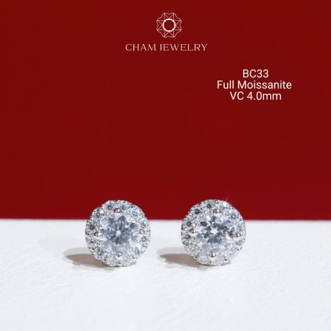 Hoa Tai CHAM JEWELRY BC33, Full Moissanite Chủ 4.0mm (Barcode OB11)