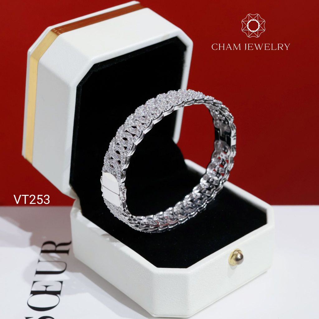 Vòng Tay CHAM JEWELRY VT253, Vòng Kiểu Full Đá Tấm Bản 10.0mm (Barcode PVH166)