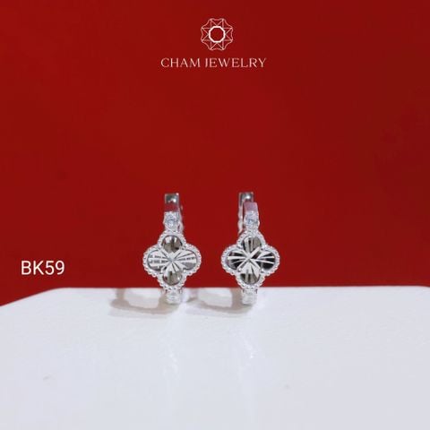 Hoa Tai BK59 CHAM JEWELRY, Hoa Tai Khoen Cỏ 4 Lá Bản 6.5mm  (Barcode TBK350).