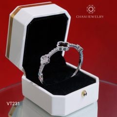 Vòng Tay VT231 CHAM JEWELRY, Vòng Nửa Hàng Cỏ 4 Lá Trắng Đen 12.0mm (Barcode TV202).