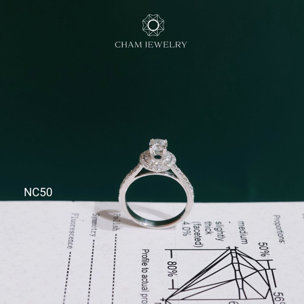 Nhẫn NC50 CHAM JEWELRY, Full Moissanite 4.5mm (Barcode ONNU03).