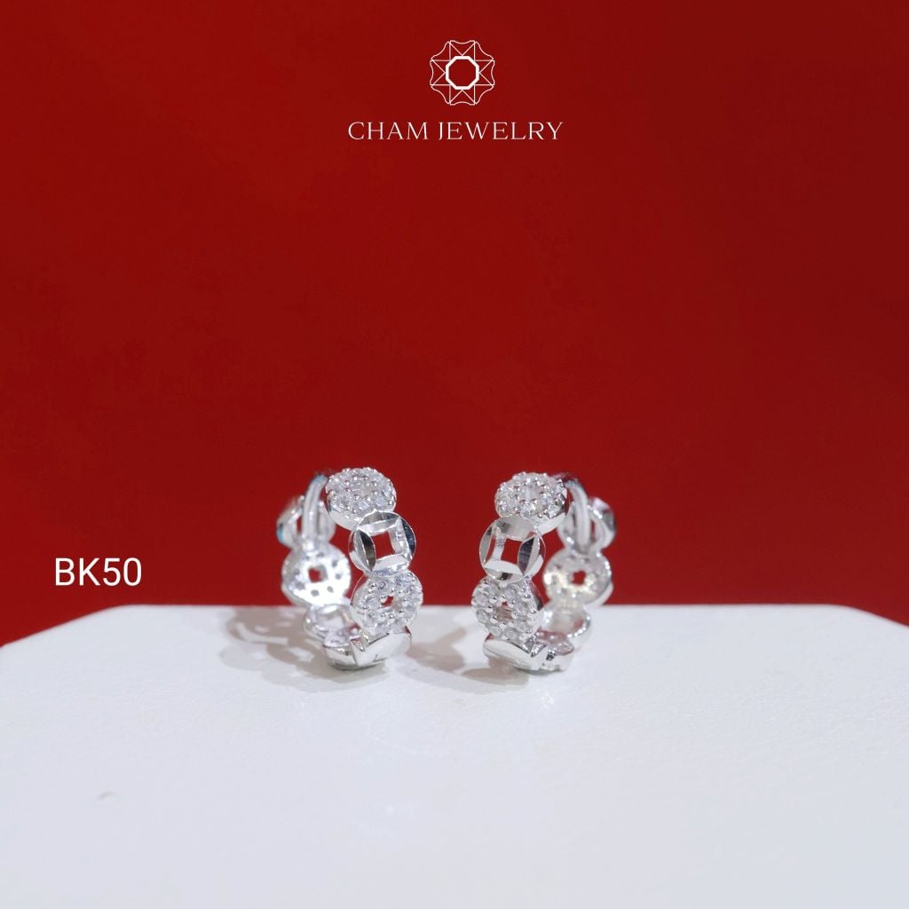 Hoa Tai BK50 CHAM JEWELRY, Hoa Tai Kim Tiền Bản 4.0mm (Barcode TBK312).