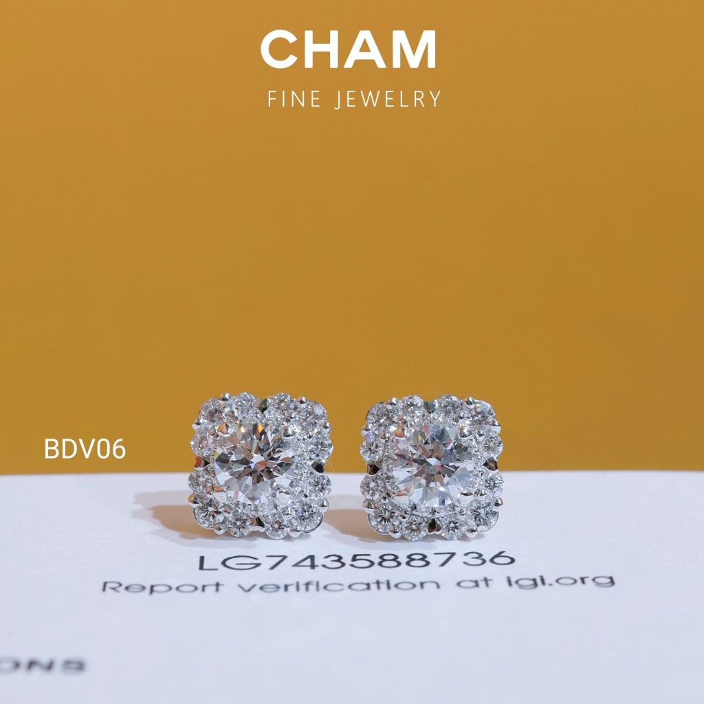 Hoa Tai BDV06 Chủ 5.4mm Vàng 10k Kim Cương Lab Grown Diamond