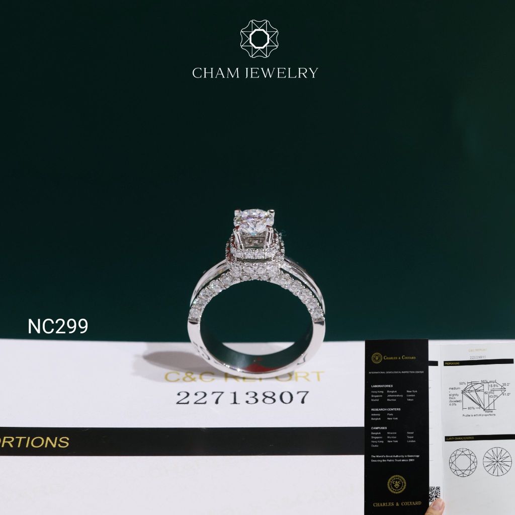 Nhẫn NC299 CHAM JEWELRY, Đá Moissanite C&C Chủ 5.4mm (Barcode OCNN81)