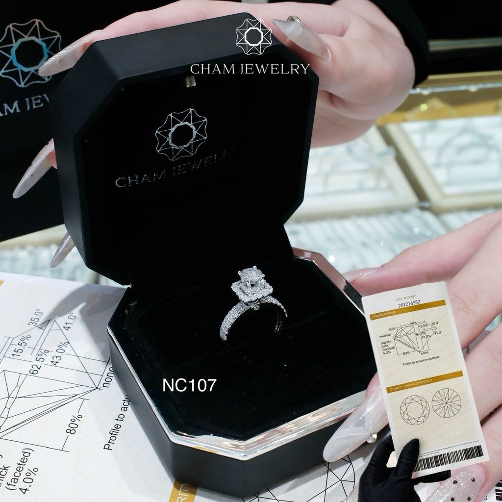 Nhẫn NC107 CHAM JEWELRY, Full Đá Moissanite, Chủ 6.0mm (Barcode TVM96)