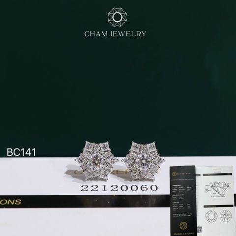 Hoa Tai CHAM JEWELRY BC141, Hoa Tai Chủ 4.0mm Full Moissanite C&C ( OCB32 )