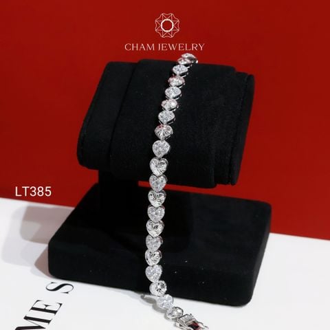 Lắc Tay LT385 CHAM JEWELRY, Lắc Tay Trái Tim Chạm Máy Xen Đá Tấm (Barcode PLH05)