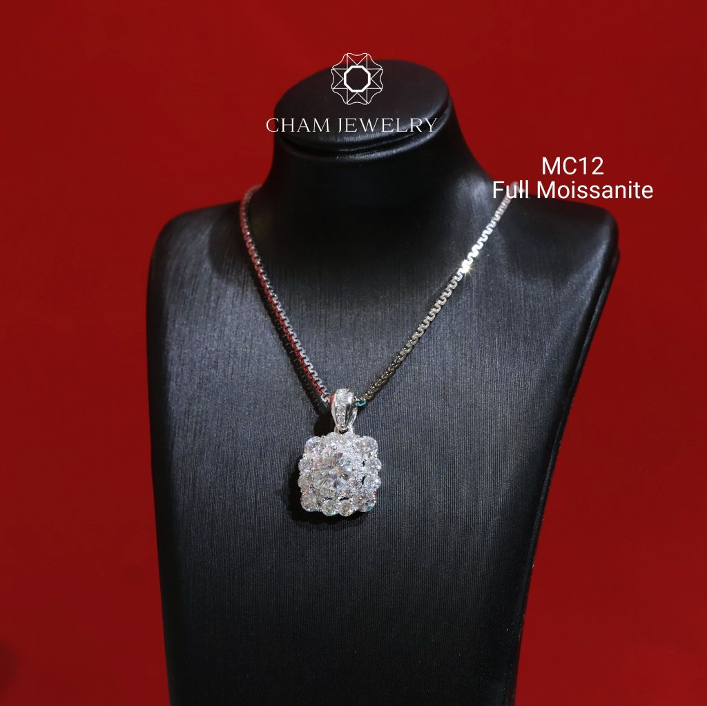 Mặt Dây Chuyền MC12 CHAM JEWELRY , Full Moissanite Cao Cấp Chủ 6.0mm (Barcode TVM76).