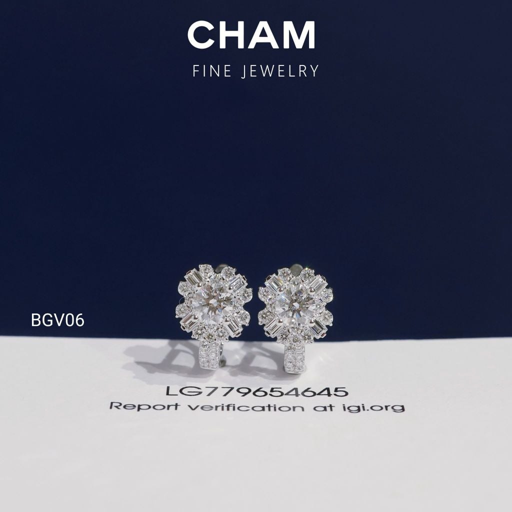 Hoa Tai BGV06 Vàng 10k Chủ 4.5mm Kim Cương Lab Grown Diamond