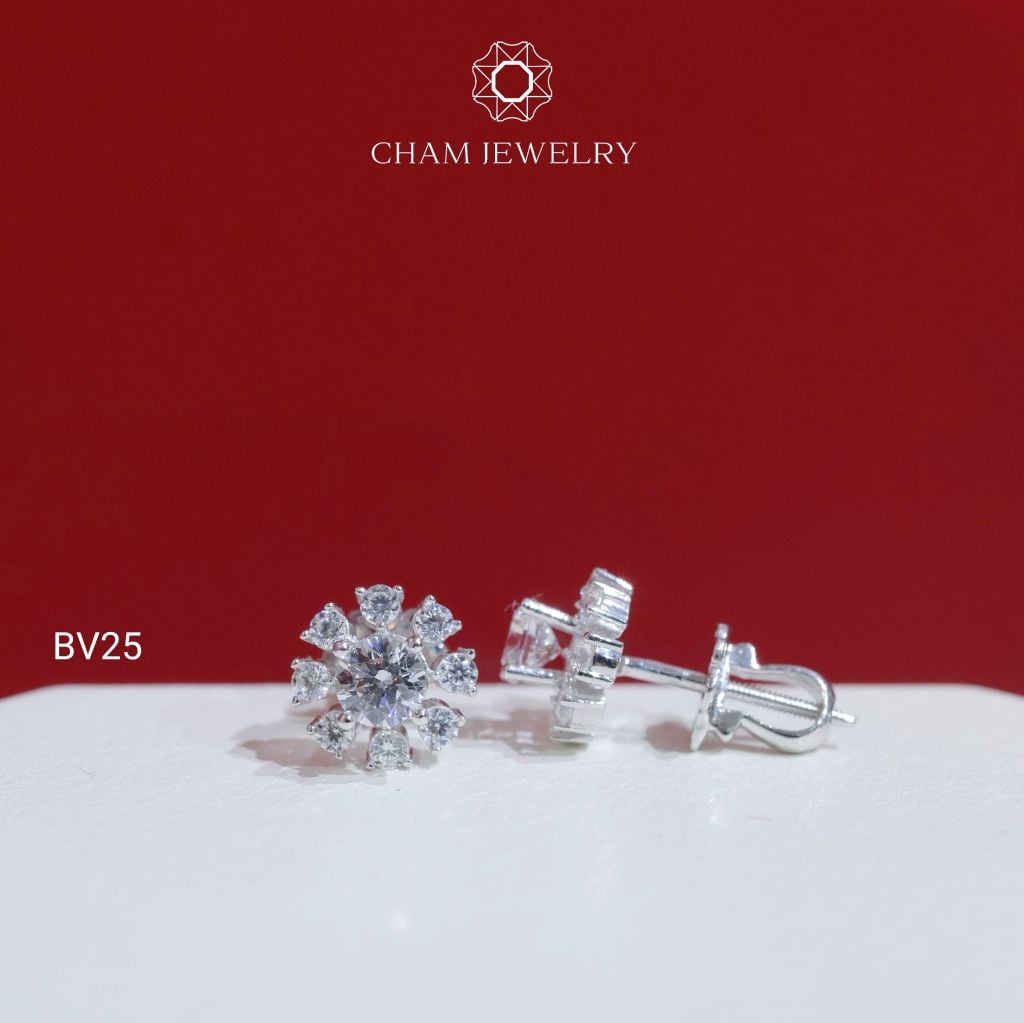 Hoa Tai BV25 CHAM JEWELRY , Chủ 4.0mm ( Barcode TBV73).