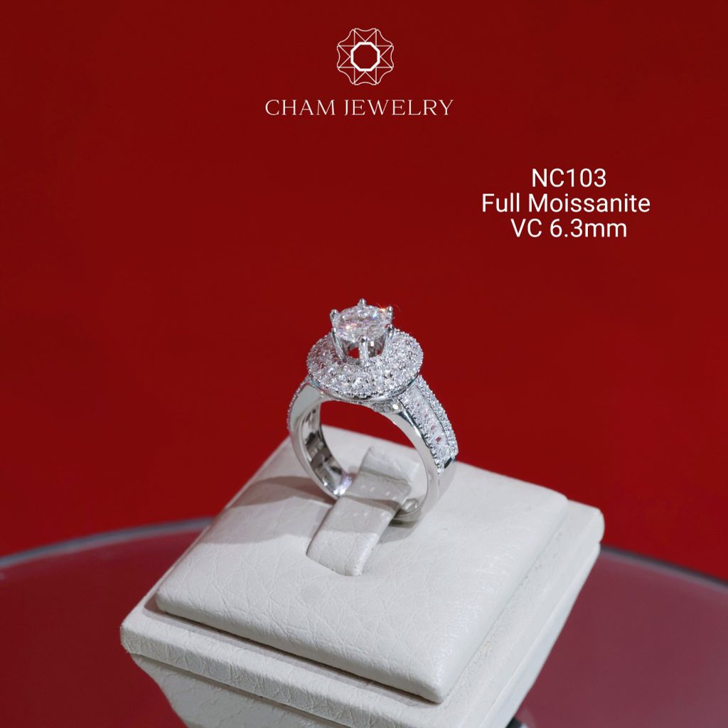 Nhẫn NC103 CHAM JEWELRY, Full Đá Moissanite, Chủ 6.3mm (Barcode ONNU18)