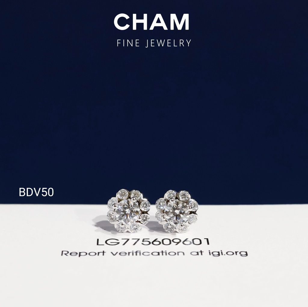 Hoa Tai BDV50 Vàng 10k Chủ 4.5mm Kim Cương Lab Grown Diamond (Barcode DBT9)
