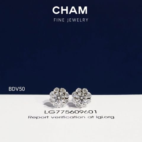 Hoa Tai BDV50 Vàng 10k Chủ 4.5mm Kim Cương Lab Grown Diamond (Barcode DBT9)