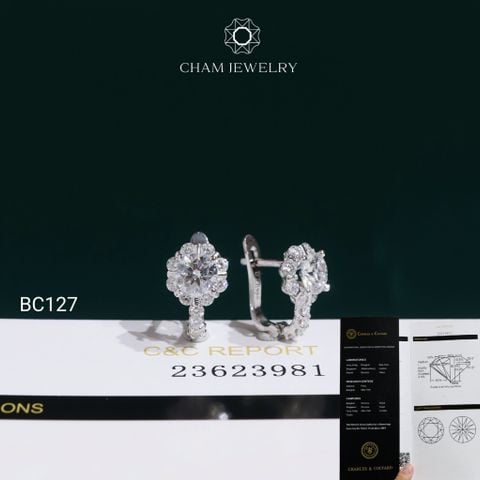 Hoa Tai BC127 CHAM JEWELRY , Hoa Tai Khóa Gài Chủ 5.4mm Full Moissanite C&C (TVM126)