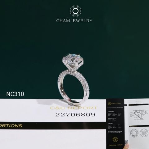 Nhẫn NC310 CHAM JEWELRY, Đá Moissanite C&C Chủ 9.0mm (Barcode OCNN145)