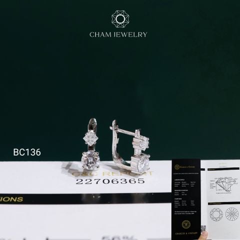 Hoa Tai BC136 CHAM JEWELRY, Hoa Tai Khóa Gài Chủ 5.0mm Full Moissanite C&C ( OCB44 )