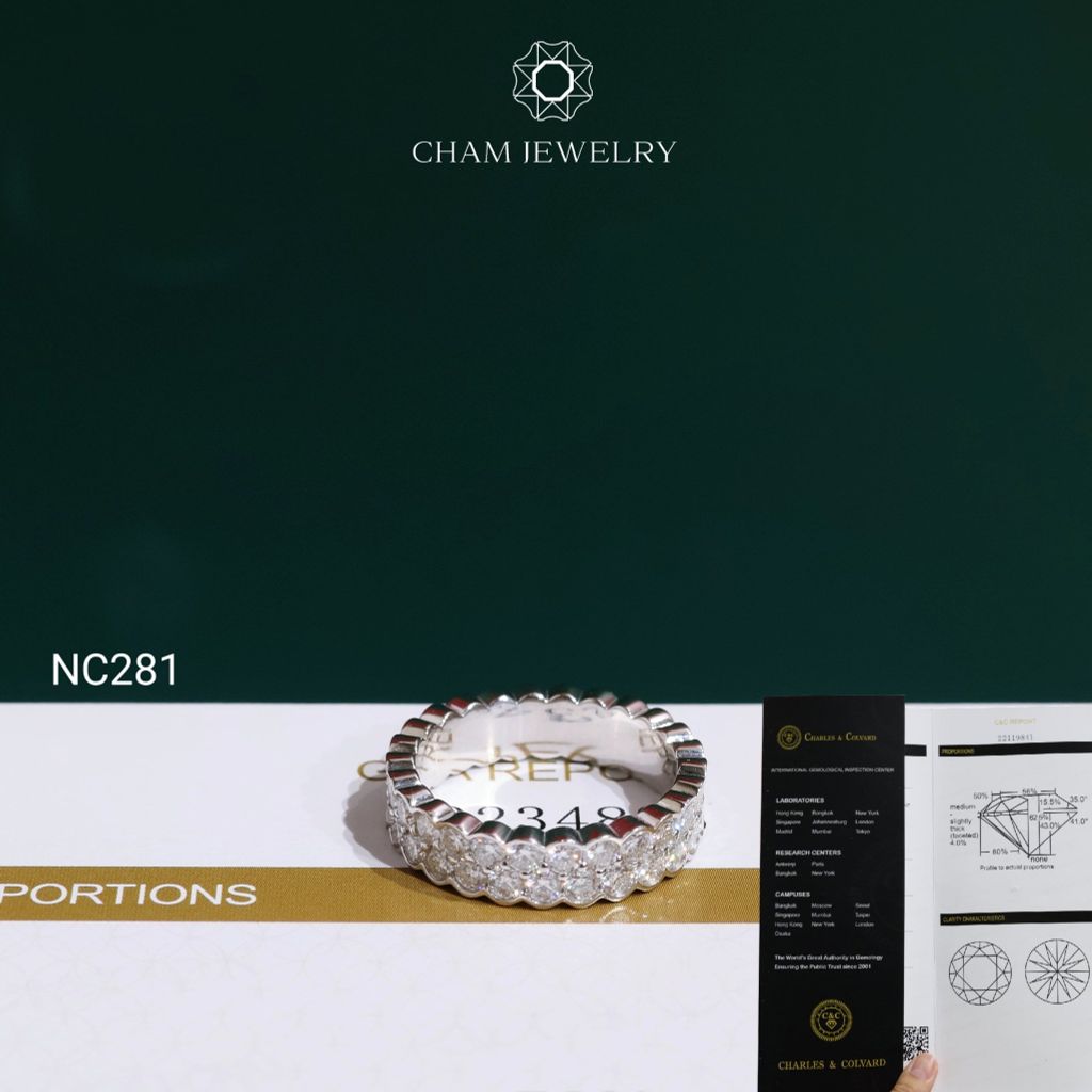 Nhẫn NC281 CHAM JEWELRY, Nhẫn Kiểu Full Đá Moissanite C&C Bản 5.0mm (Barcode OHN19)