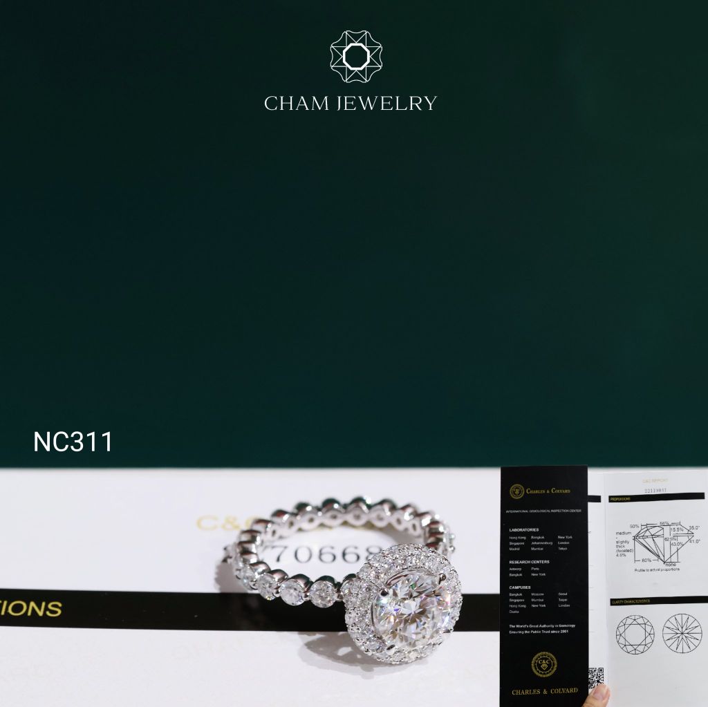 Nhẫn NC311 CHAM JEWELRY, Đá Moissanite C&C Chủ 7.2mm (Barcode OCNN144)