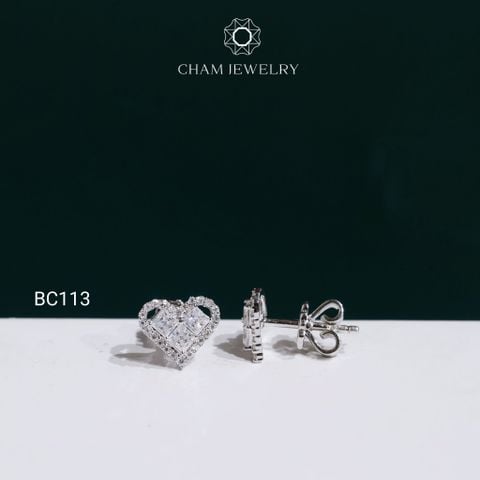 Hoa Tai BC113 CHAM JEWELRY, Hoa Tai Trái Tim Full Moissanite C&C (OCB35)