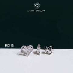 Hoa Tai BC113 CHAM JEWELRY, Hoa Tai Trái Tim Full Moissanite C&C (OCB35)