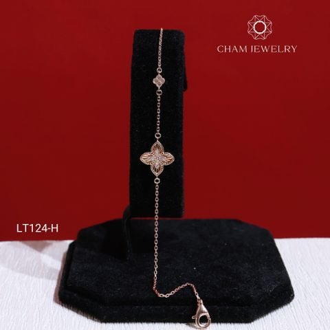 Lắc Tay CHAM JEWELRY LT124, Lắc Tay Bông 12mm Xi Bạch Kim Và Vàng Hồng, Free Size (Barcode CSL50064).