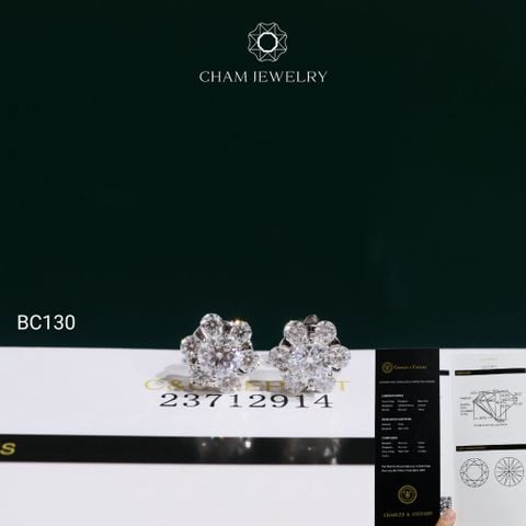 Hoa Tai BC130 CHAM JEWELRY , Hoa Tai Chủ 4.5mm Full Moissanite C&C (TVM180)