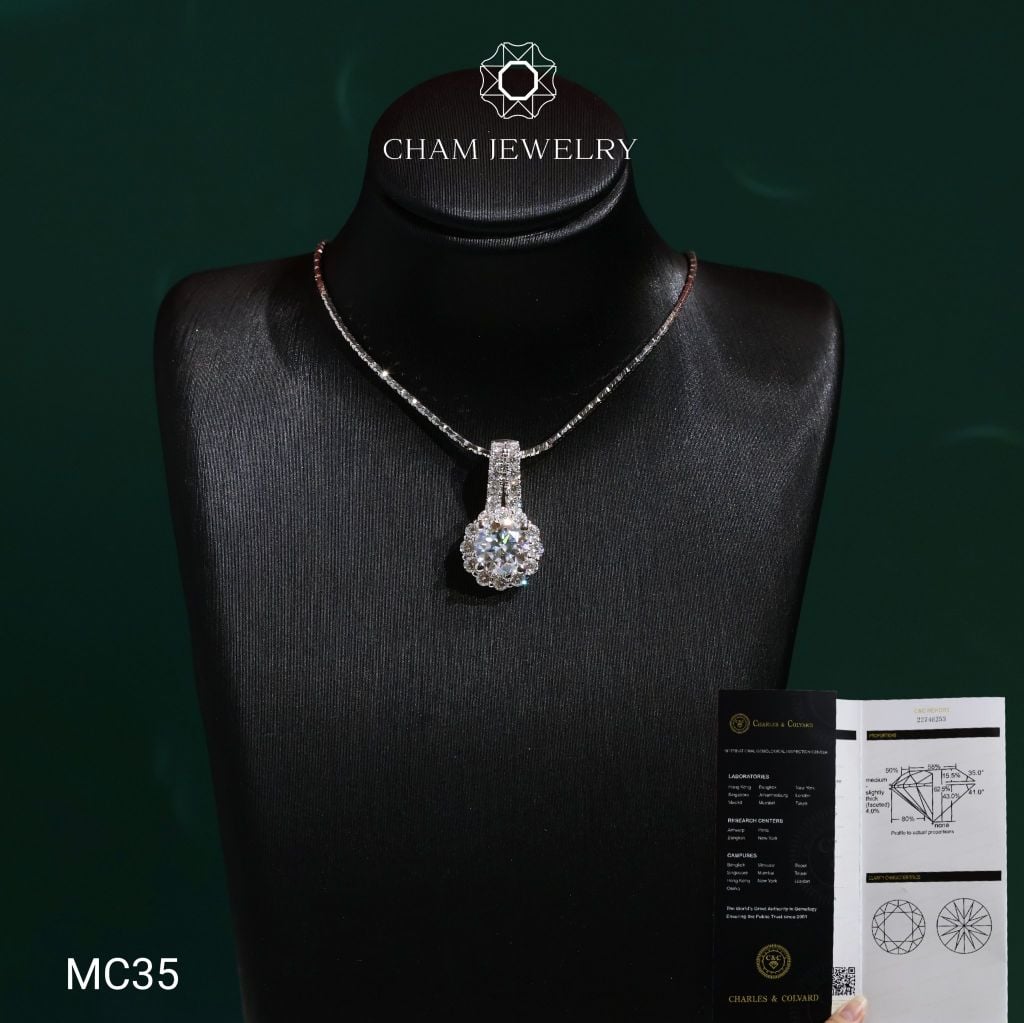 Mặt Dây Chuyền MC35 CHAM JEWELRY , Mặt HaLo Chủ 6.0mm Moissanite C&C (Barcode OCM12).