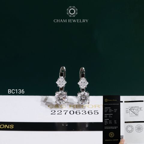Hoa Tai BC136 CHAM JEWELRY, Hoa Tai Khóa Gài Chủ 5.0mm Full Moissanite C&C ( OCB44 )
