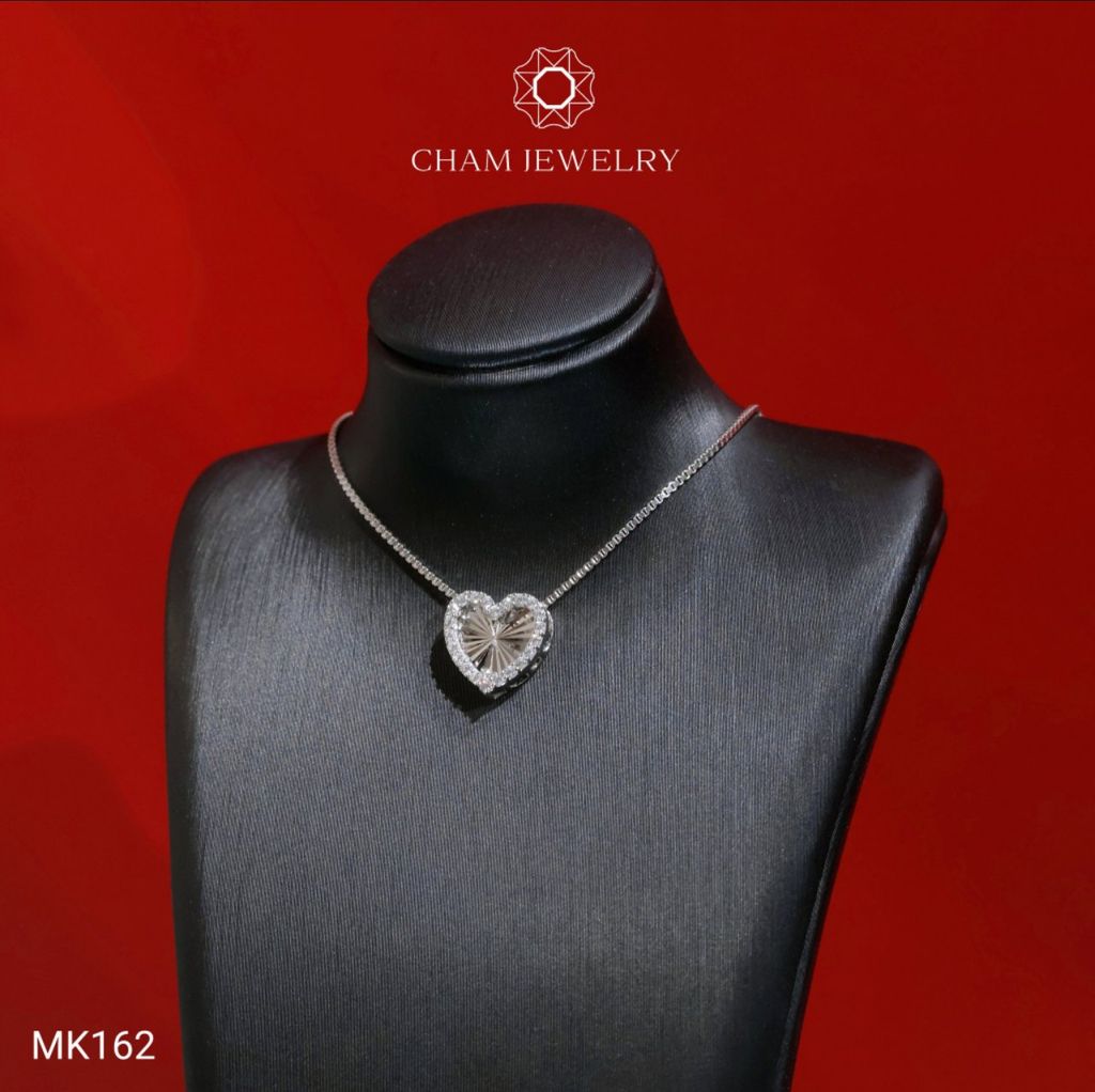 Mặt Dây Chuyền MK162 CHAM JEWELRY, Mặt Xỏ Trái Tim Chạm Máy Viền Đá Tấm Bản 10.0mm (Barcode TMX414