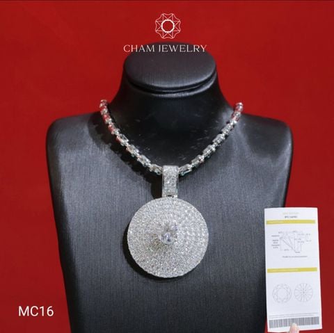 Mặt Dây Chuyền MC16 CHAM JEWELRY , Full Moissanite Cao Cấp, Chủ 6.0mm (Barcode OPM02).