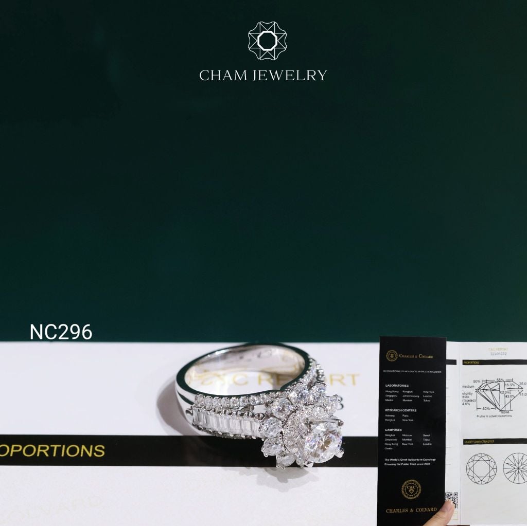 Nhẫn NC296 CHAM JEWELRY, Đá Moissanite C&C Chủ 5.4mm (Barcode OCNN115)