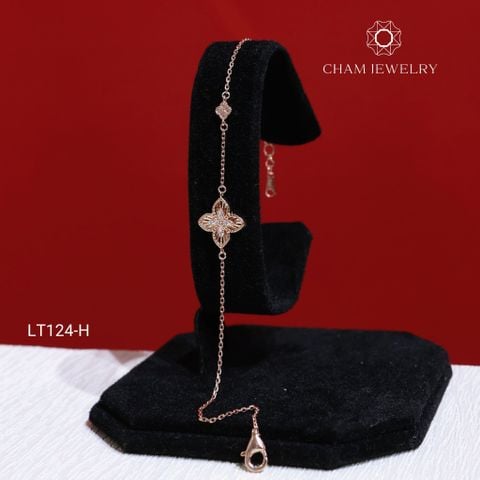 Lắc Tay CHAM JEWELRY LT124, Lắc Tay Bông 12mm Xi Bạch Kim Và Vàng Hồng, Free Size (Barcode CSL50064).