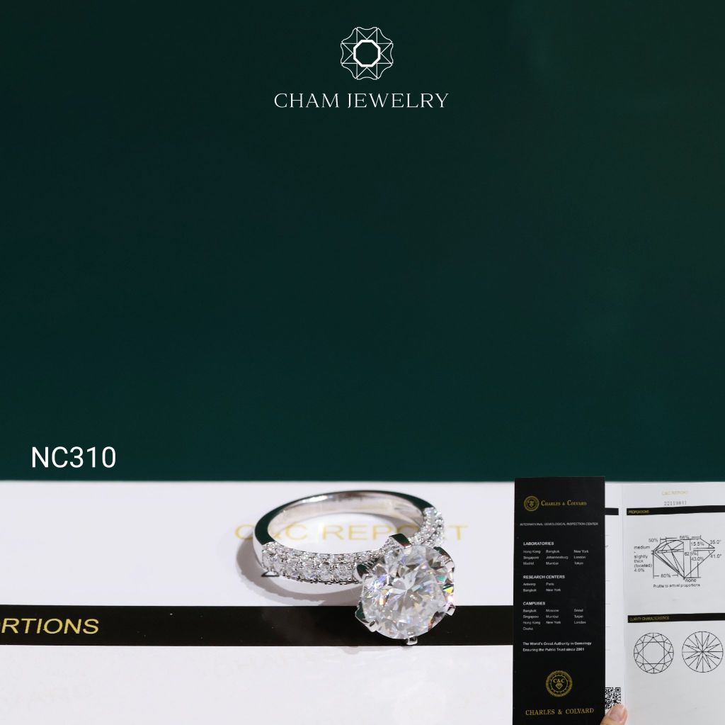 Nhẫn NC310 CHAM JEWELRY, Đá Moissanite C&C Chủ 9.0mm (Barcode OCNN145)
