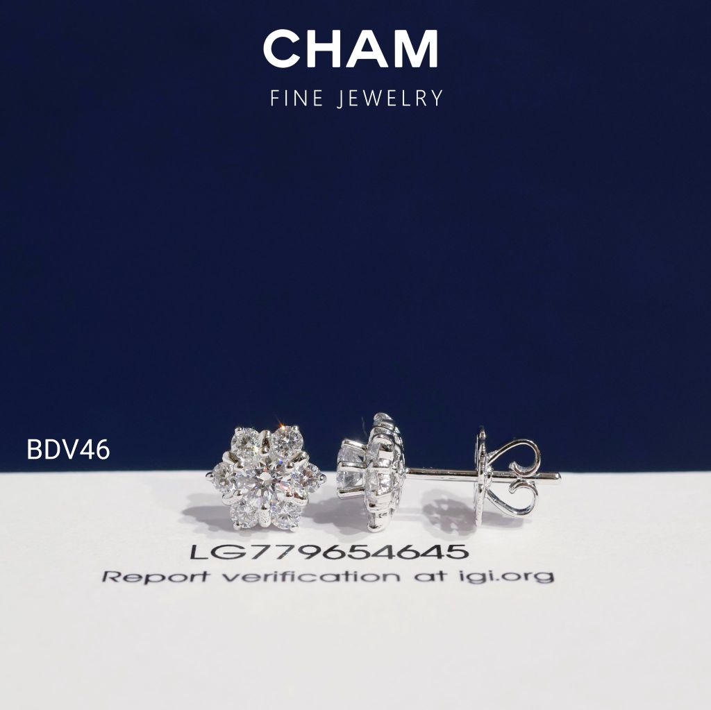 Hoa Tai BDV46 Vàng 10k Chủ 4.0mm Kim Cương Lab Grown Diamond (Barcode DBT3)