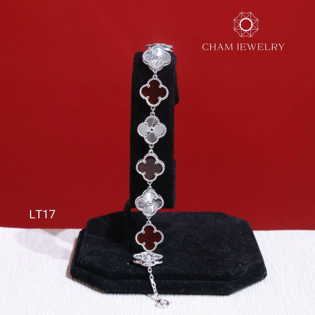 Lắc Tay LT17 CHAM JEWELRY, Lắc Cỏ 4 Lá Đỏ Trắng, 9 lá Bản 10.0mm (Barcode TLT1360).