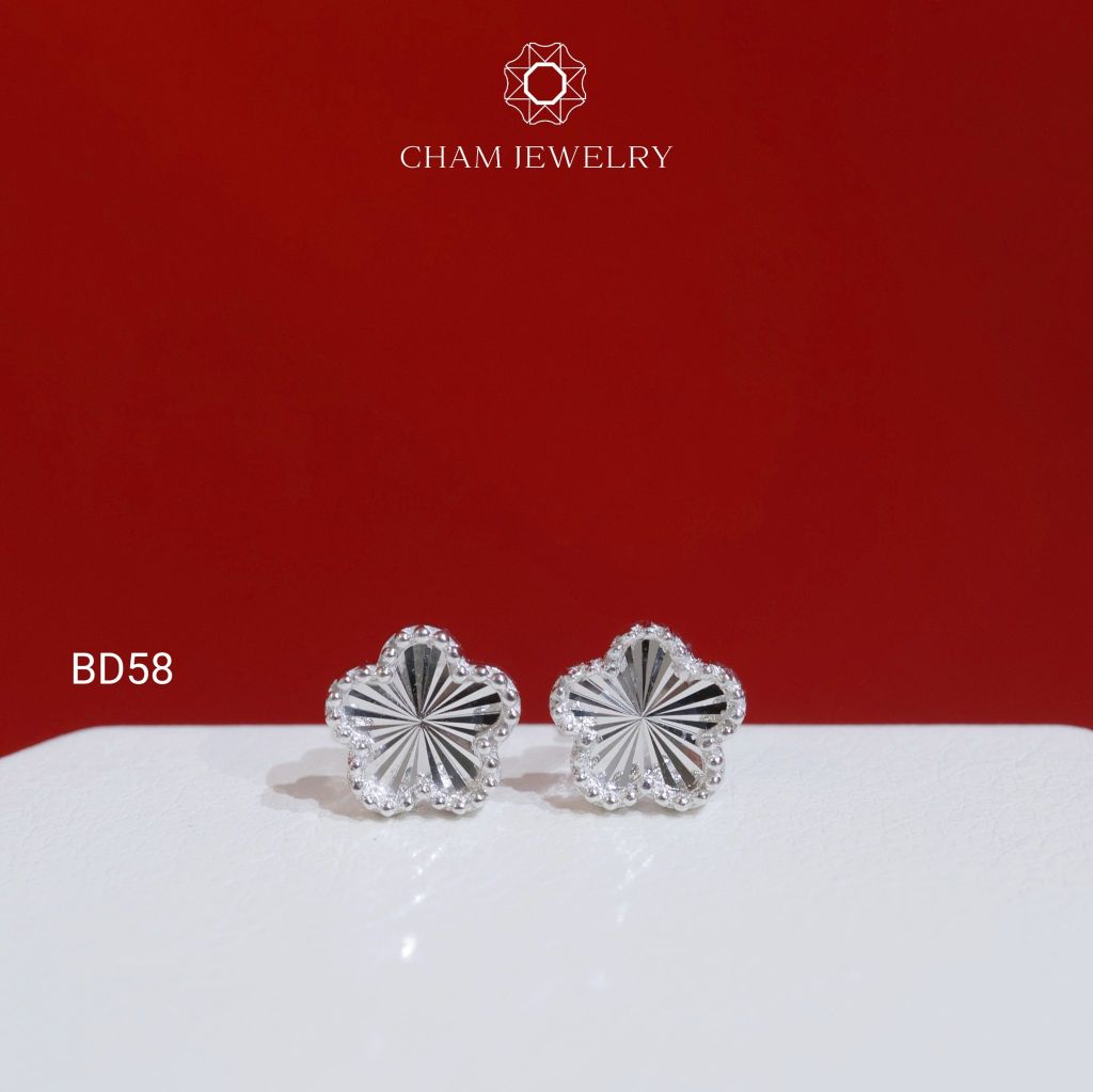 Hoa Tai BD58 CHAM JEWELRY, Hoa Tai Cỏ 5 Lá Bản 8.0mm (Barcode TBD1685).