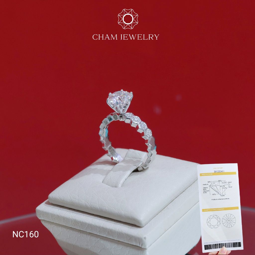 Nhẫn NC160 CHAM JEWELRY, Full Đá Moissanite, Chủ 7.2mm (Barcode OCNN04).