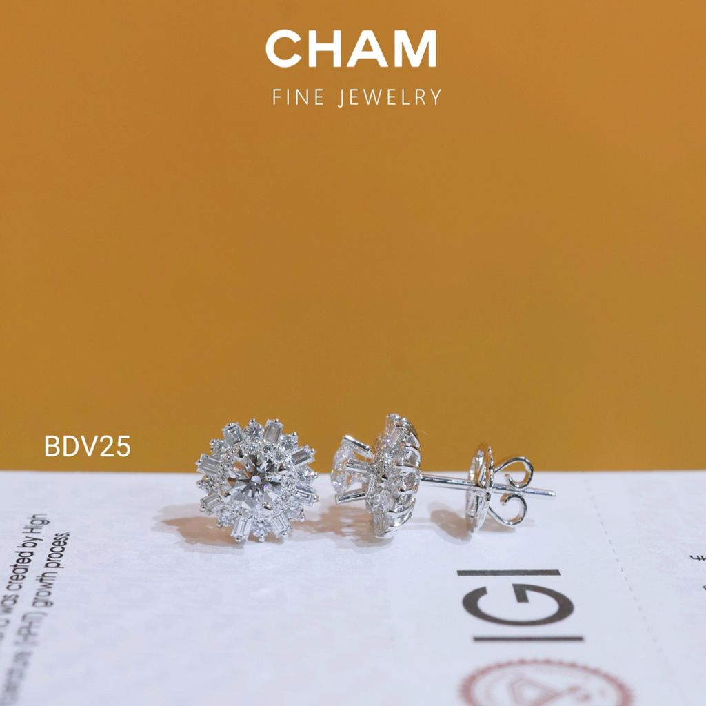 Hoa Tai BDV25 Vàng 10k Chủ 4.5mm Kim Cương Lab Grown Diamond