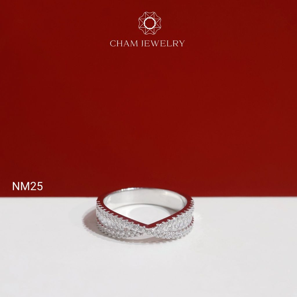 Nhẫn NM25 CHAM JEWELRY, Nhẫn Kiểu Full Nửa Hàng Đá (Barcode TNT490).