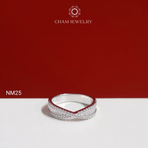 Nhẫn NM25 CHAM JEWELRY, Nhẫn Kiểu Full Nửa Hàng Đá (Barcode TNT490).