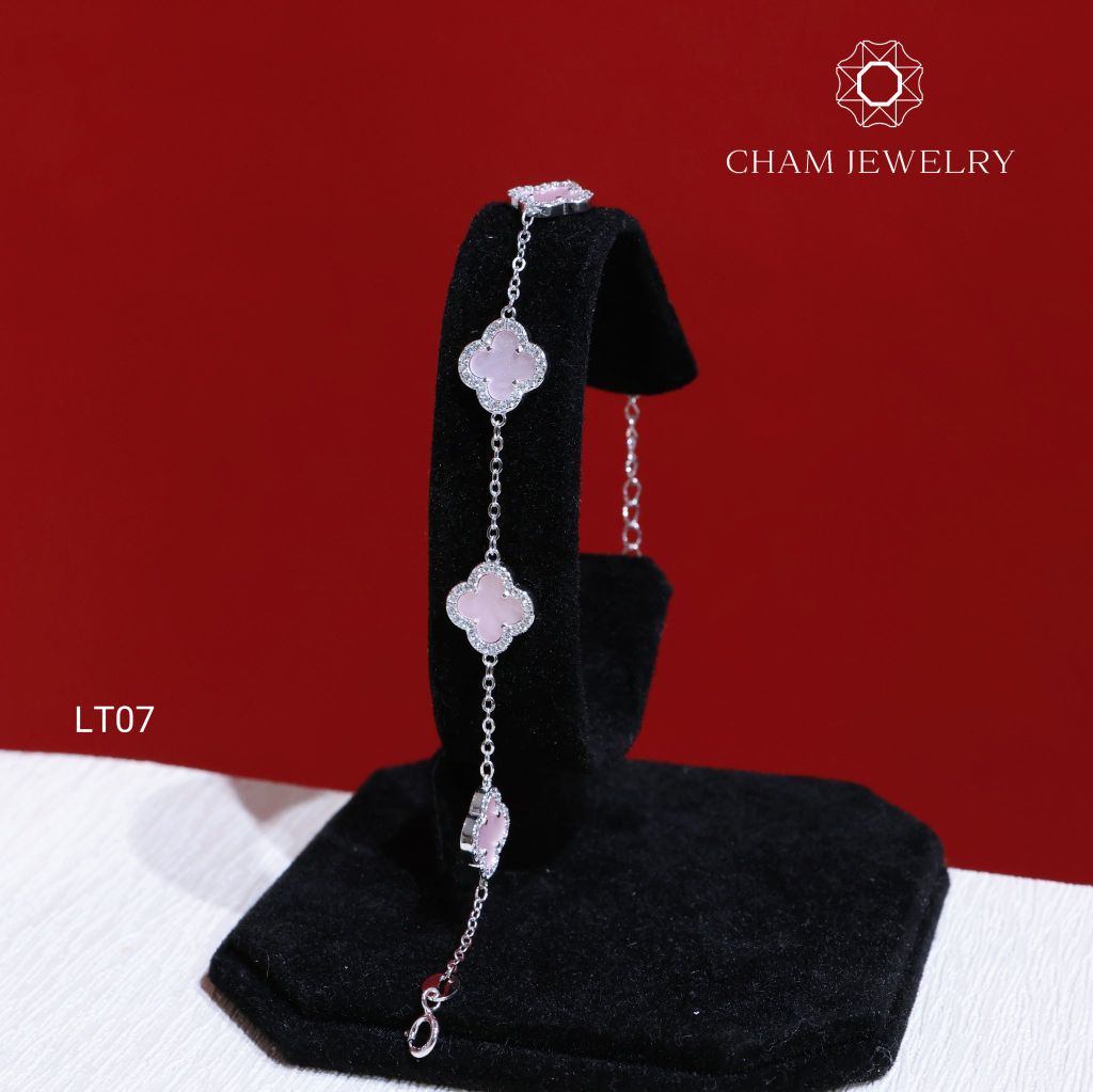 Lắc Tay CHAM JEWELRY LT07, Lắc 4 Lá Hồng, Bản 8.0mm (Barcode CSL1688)