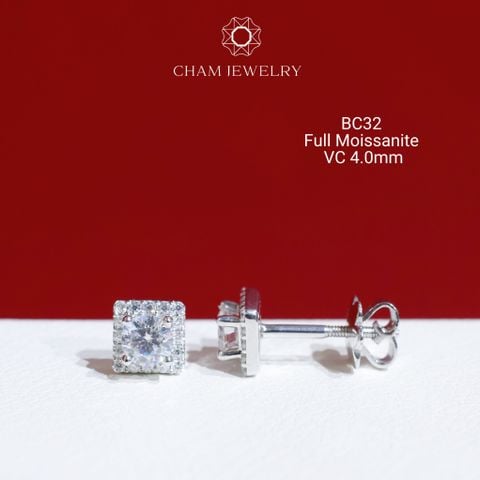 Hoa Tai CHAM JEWELRY BC32, Full Moissanite Chủ 4.0mm (Barcode OB64)