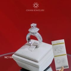 Nhẫn NC198 CHAM JEWELRY, Full Đá Moissanite Chủ 6.0mm (Barcode OCNN25)