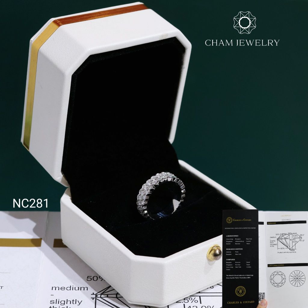 Nhẫn NC281 CHAM JEWELRY, Nhẫn Kiểu Full Đá Moissanite C&C Bản 5.0mm (Barcode OHN19)