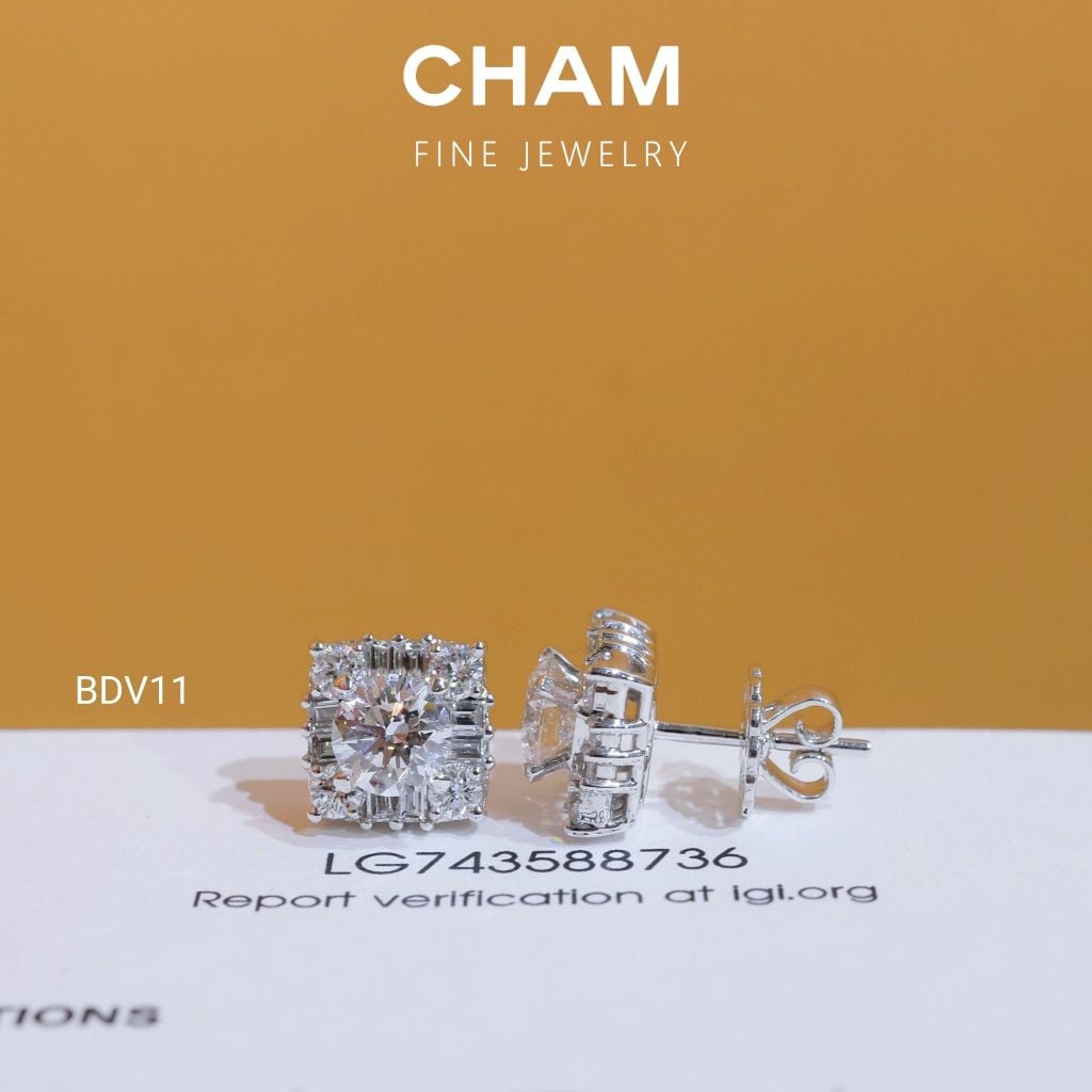 Hoa Tai BDV11 Chủ 6.0mm Vàng 10k Kim Cương Lab Grown Diamond