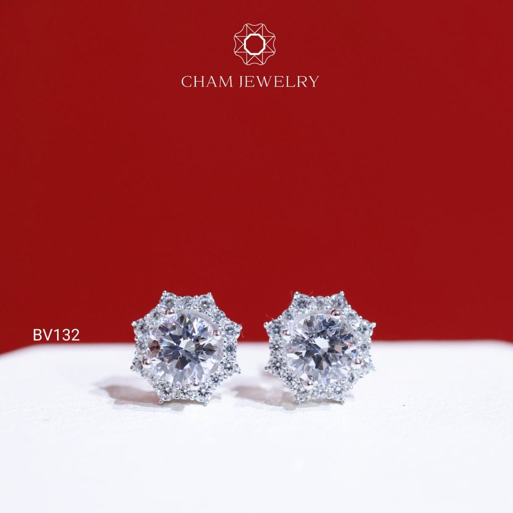 Hoa Tai CHAM JEWELRY BV132, Viên Chủ 6.0mm ( Barcode TBV391).