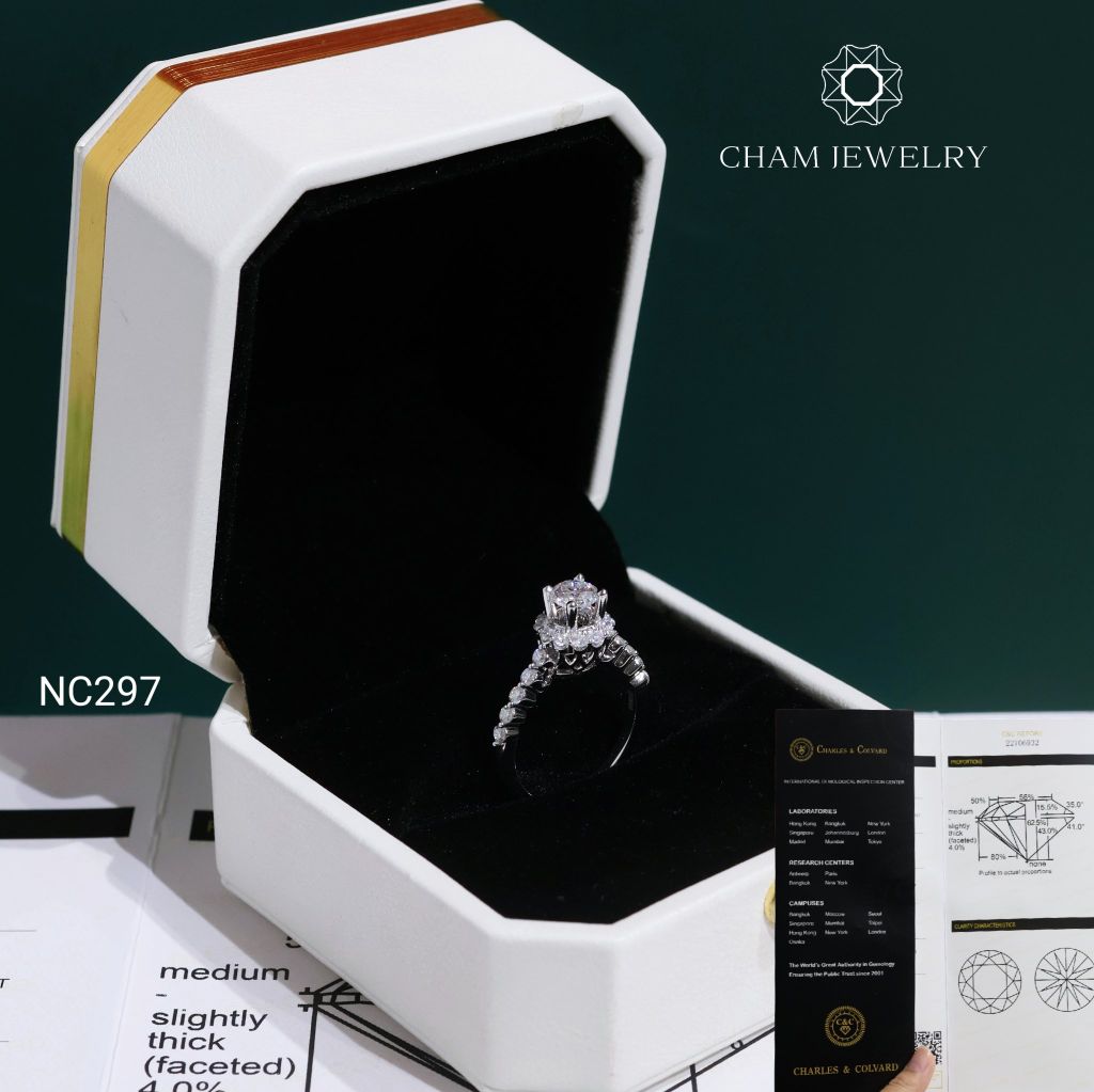 Nhẫn NC297 CHAM JEWELRY, Đá Moissanite C&C Chủ 5.0mm (Barcode OCNN114)