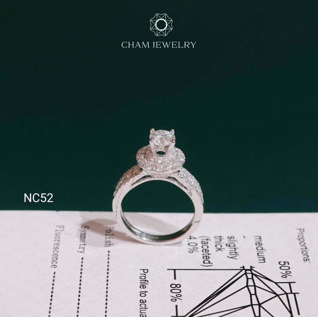 Nhẫn NC52 CHAM JEWELRY, Full Kim Cương Moissanite 5.4mm (Barcode ONNU38).